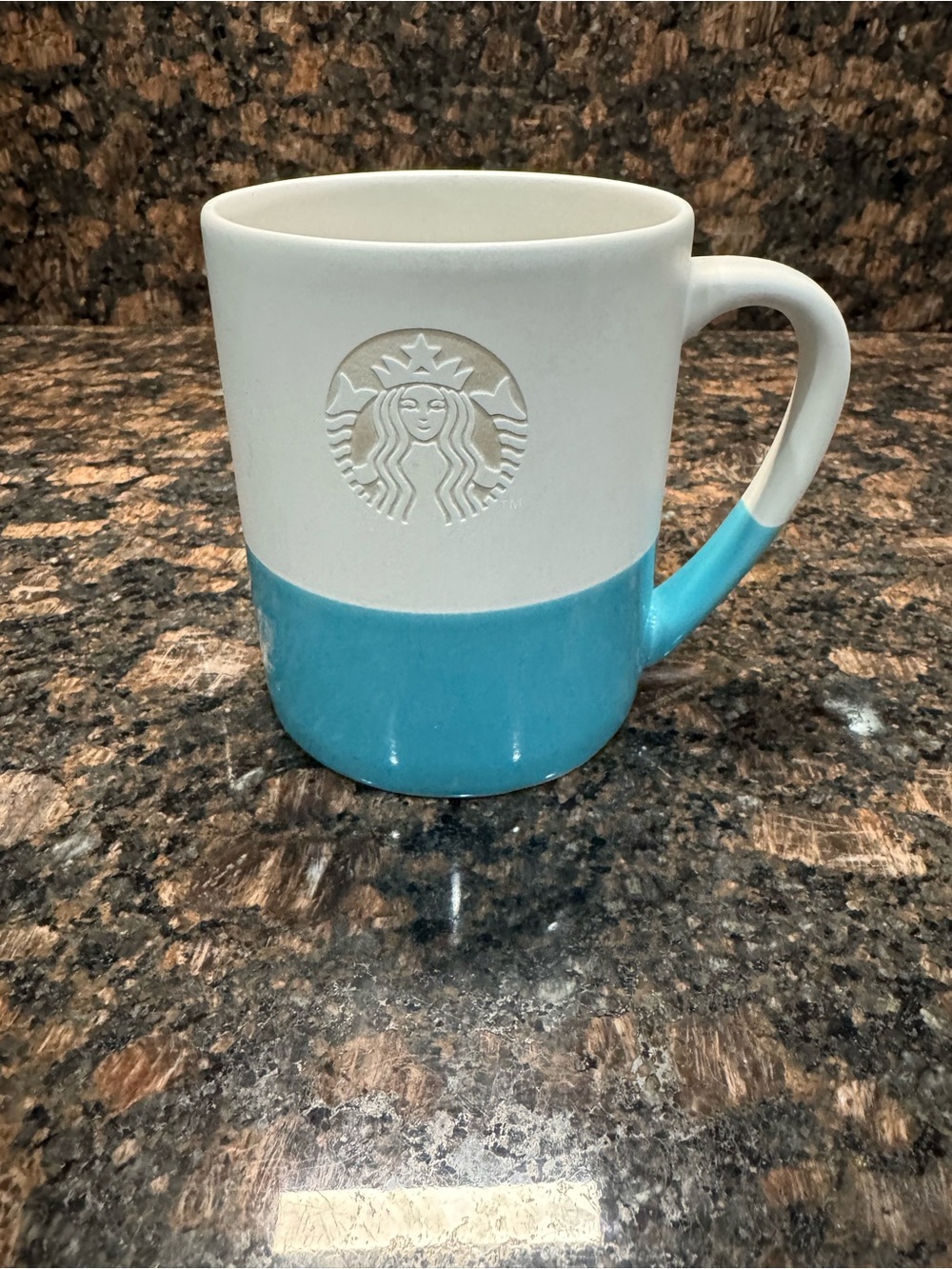 Starbucks White and Turquoise Two-Tone Ceramic Mug
